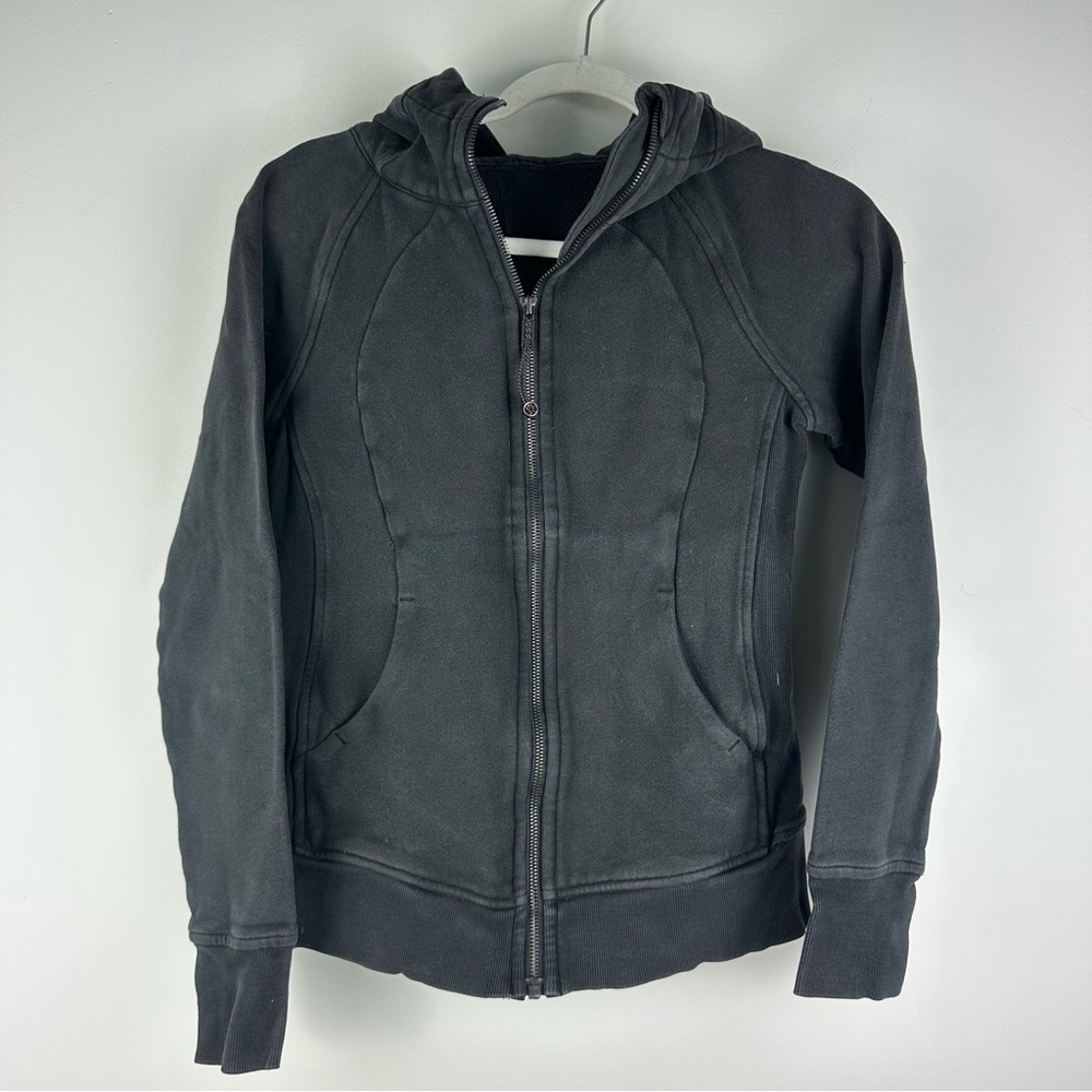 Lululemon Full Zip Black Scuba Hoodie Jacket Size 4 Thumbholes Pockets